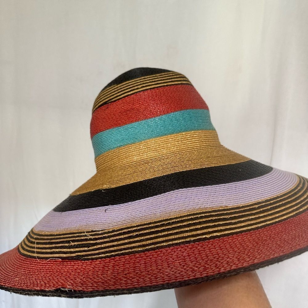 Frank Olive Private Collection vintage 1970’s colorful wide brim straw hat